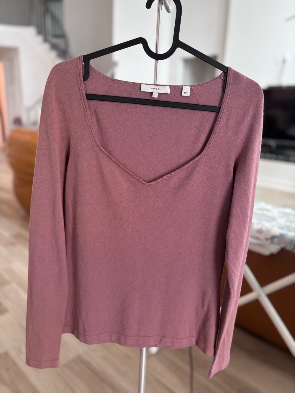 Vince Dusty Rose Long-Sleeve Scoop Neck Top